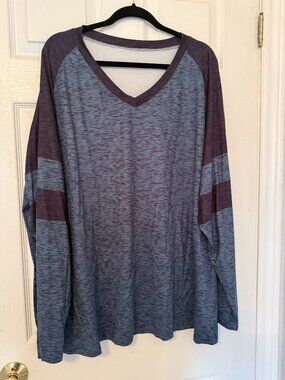 Plus Size 5XL Blue V-Neck Long Sleeve Top